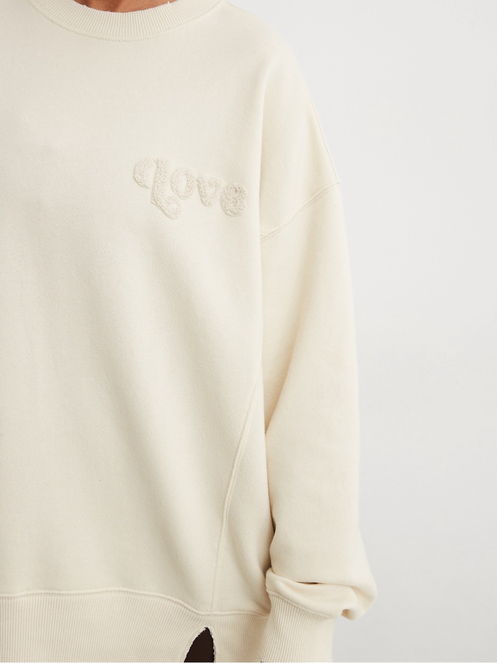Aerie The Chill Crew Sweatshirt Cream Oversized Crewneck With Love Graphic Sz XL